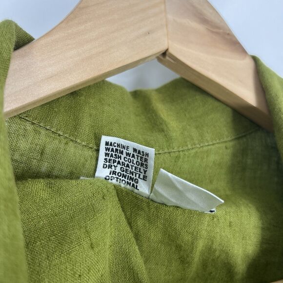 Flax Tunic Shirt Jacket Size Large Avocado Green Linen Button Front Relaxed Top - Picture 5 of 7